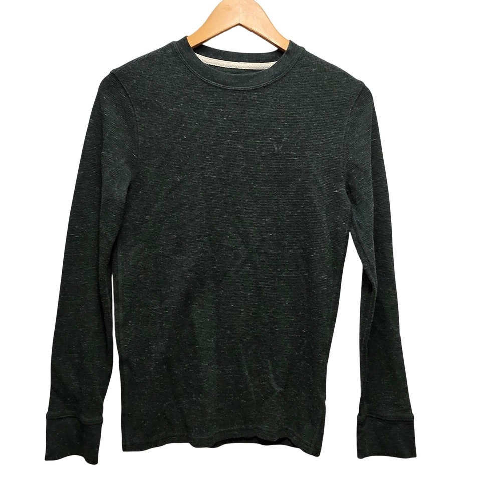 American Eagle Outfitters Mens XS Long Sleeve Thermal Knit Crew Neck Shirt Green